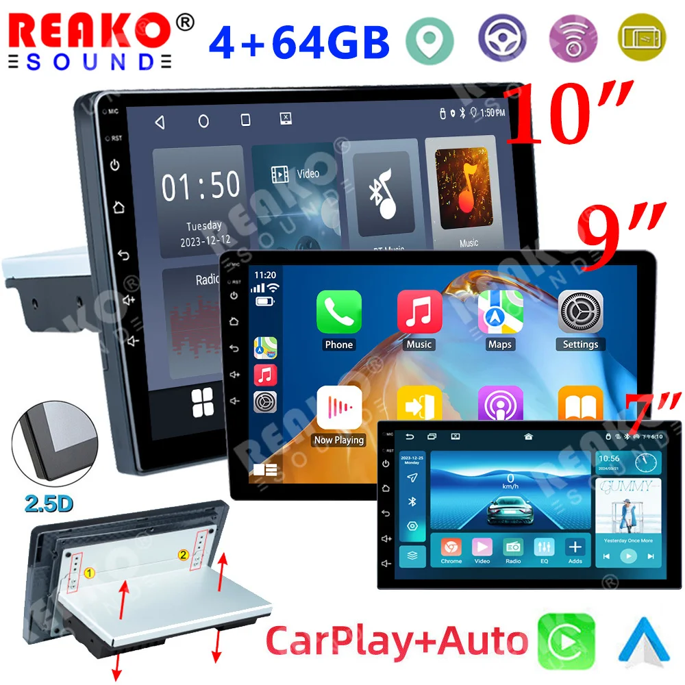 REAKOSOUND 1 Din 9'' 4+64G Android Car Multimedia Player GPS Navigation BT Car Audio Wifi USB MirrorLink Car Audio Radio Stereo