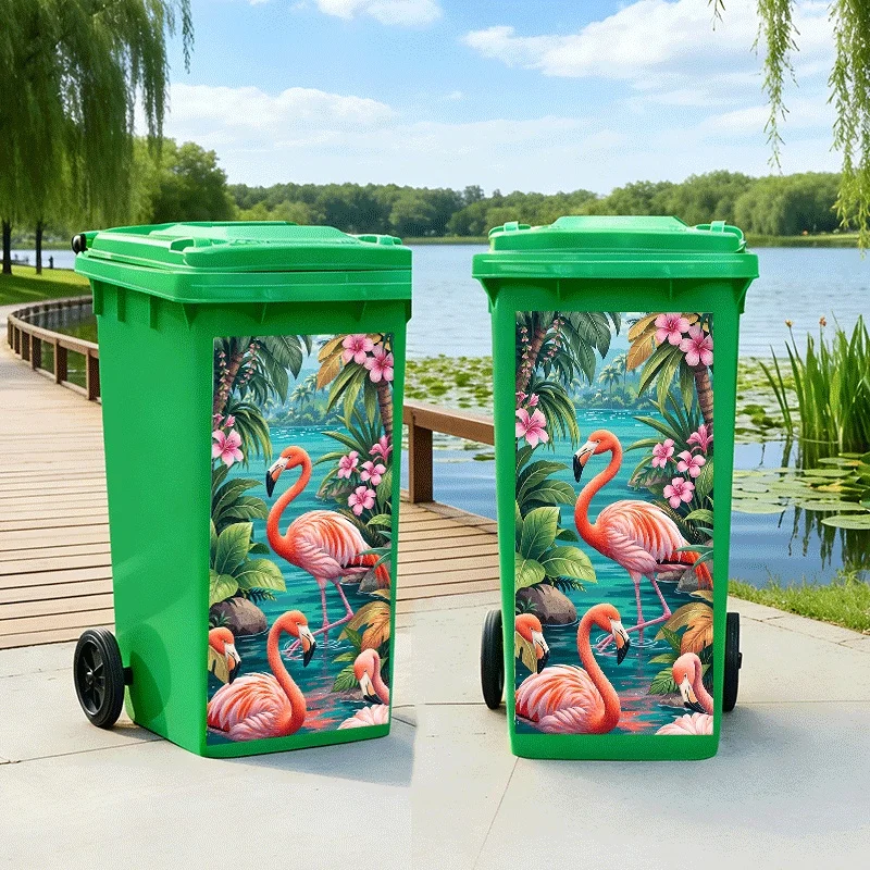1pc Tropical Lake Flamingo Themed Trash Can Decal Wall Sticker, Ideal for Outdoor Trash Cans, Kitchen Walls, Walls, Home Decor.
