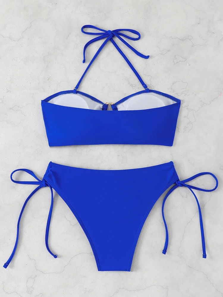 ชุดว่ายน้ำบิกินี่เอวสูงสำหรับผู้หญิง ปี 2026 ชุดว่ายน้ำผูกโบว์ ชุดว่ายน้ำแบบ bandeau ชุดบิกินี่แบบดันทรง ชุดบิกินี่สไตล์บราซิล ชุดชายหาด