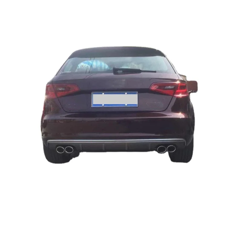 1 set High quality PP Rear Lip+Stainless Steel Exhaust pipe For Sport A3 S3 2014-2016 Rear bumper diffuser+Muffler tip