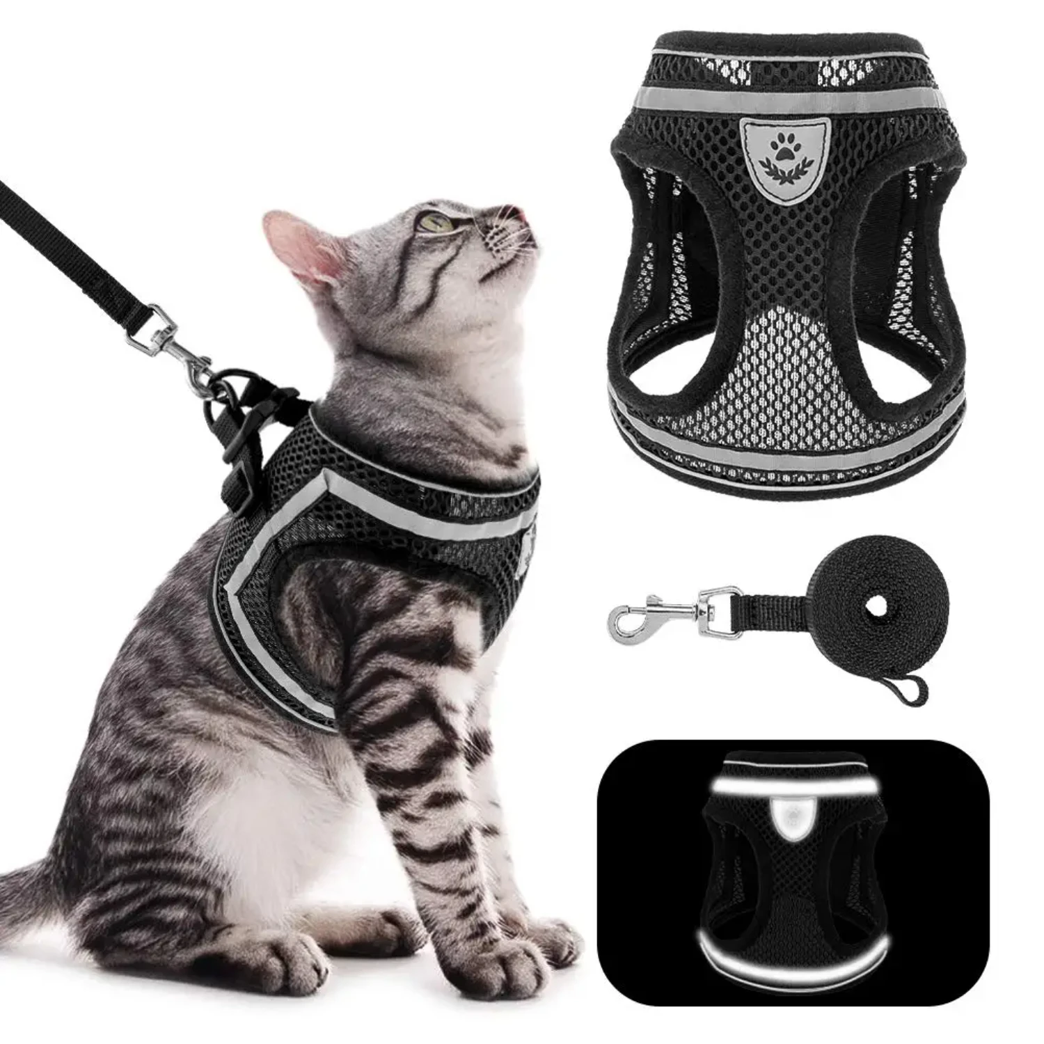 Secure Breathable Mesh Adjustable Harness and Leash Set for Small Dogs and Cats - Comfortable and Stylish Reflective Escape-Proo