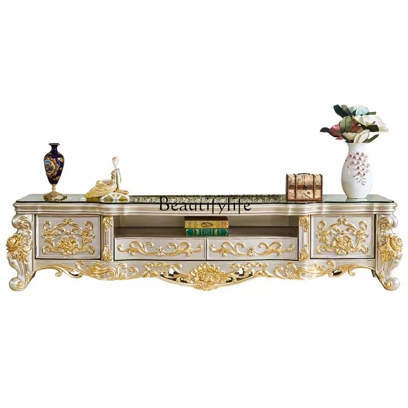 

European all-solid wood TV cabinet large apartment living room storage floor cabinet 2.4M luxury