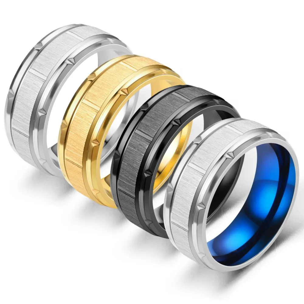 8MM Width Stainless Steel Ring Simple Brushed Double Groove Pattern Couples Wedding Ring Party Jewelry For Women  engaged Gift