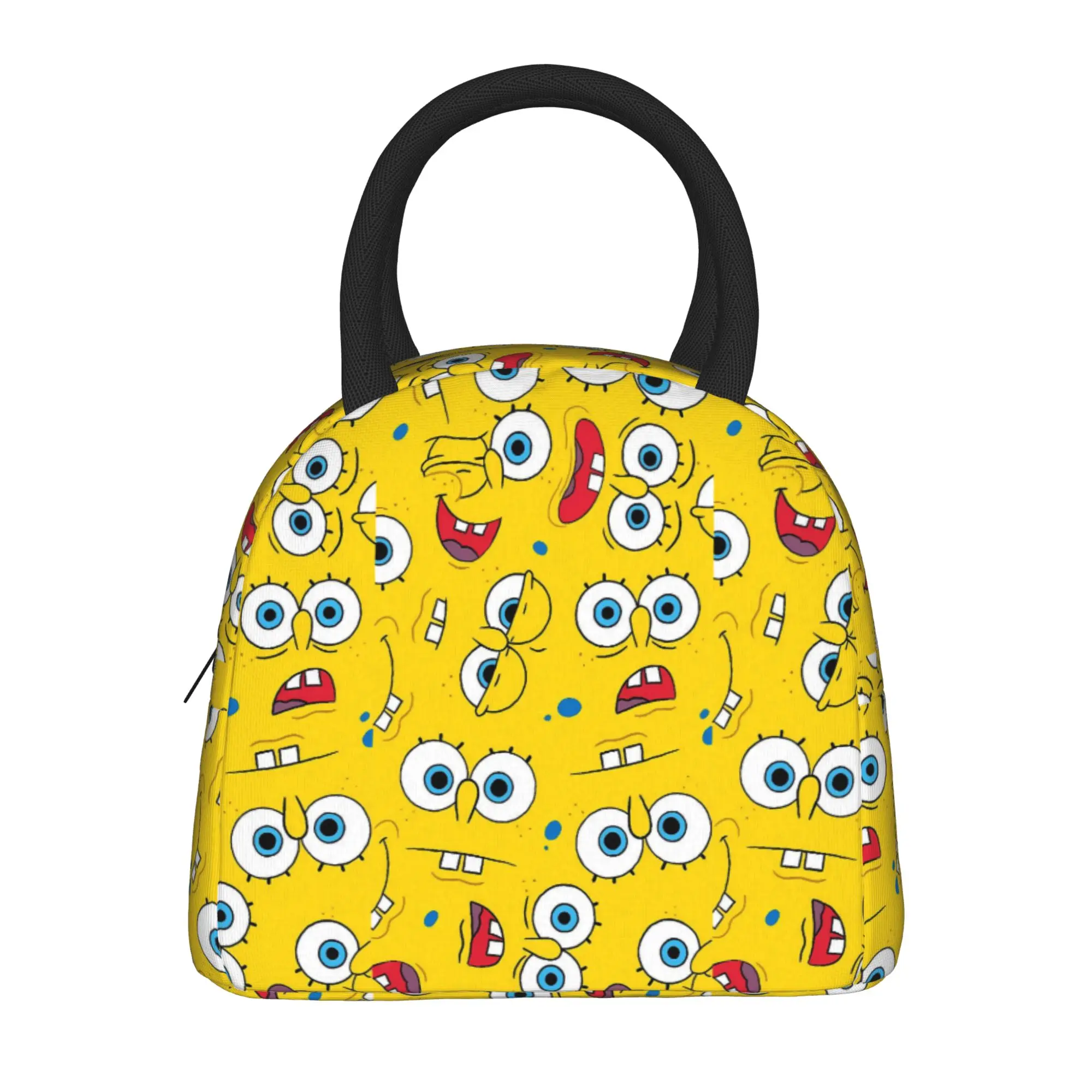 S-SpongeBobed Dense Yellow Eyes Repeat Tile Lunch Bag  Portable Lunch Box Child Picnic Print Cooler Bag Tote Food Bags