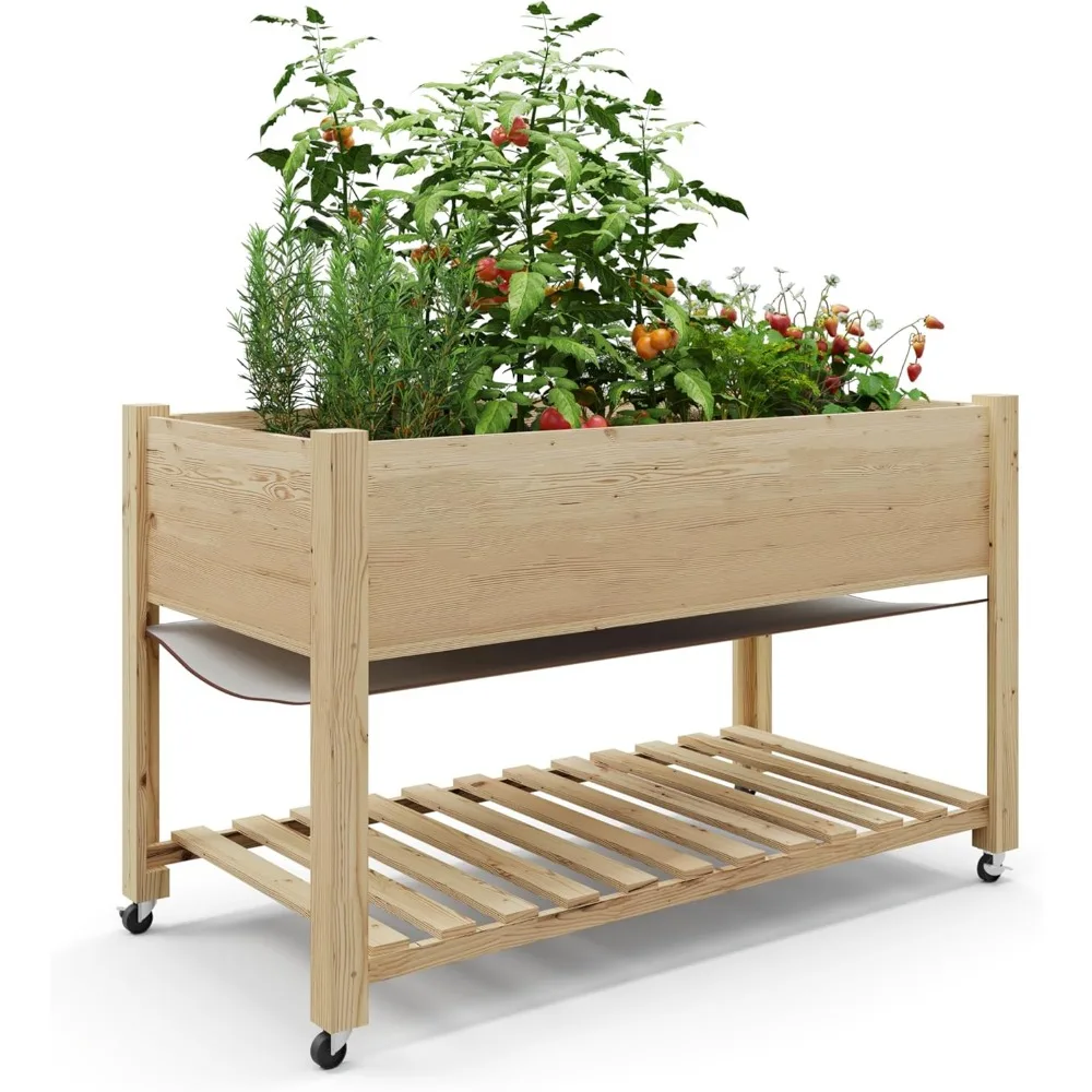 

48x24x30in Raised Garden Bed with Wheels,Elevated Raised Planter Box Outdoor for Growing Vegetables and Herbs,Sturdy Wooden Rais