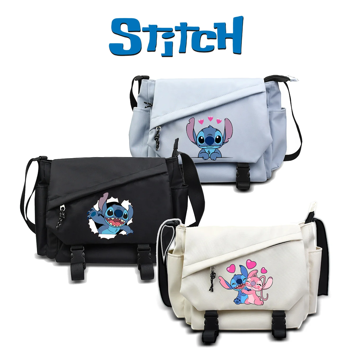 Stitch Angel Disney Messenger Bag Canvas Vintage Handbag Teenager Student Shoulder Tote Bags Casual Handbags Crossbody Satchel