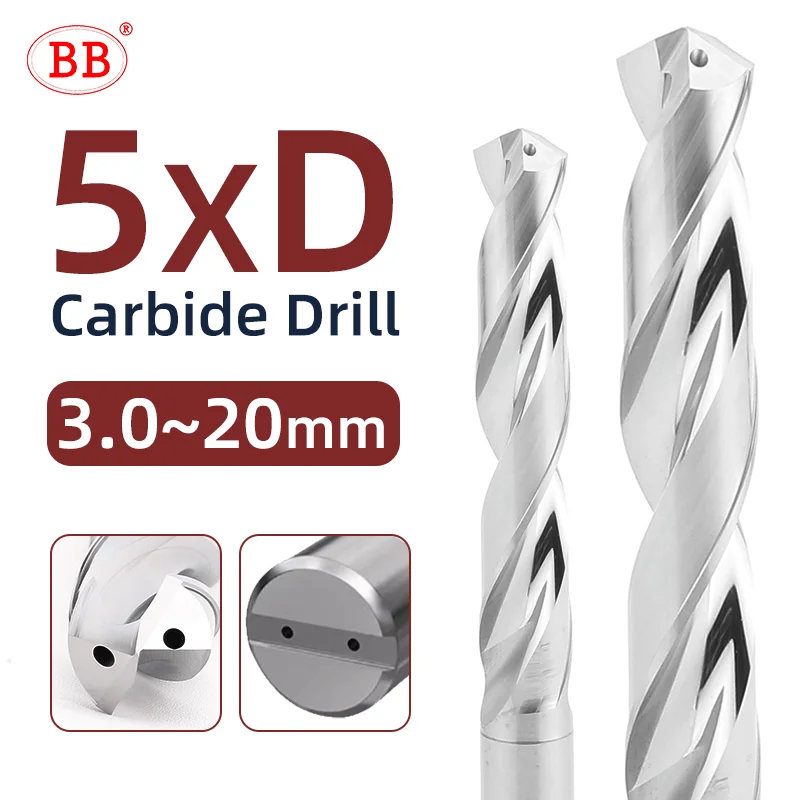 BB wiertło z węglika spiekanego wewnętrznego chłodzenia jasne wiercenie otworów wiertło PRO 5xD narzędzie CNC do cięcia aluminium średnica 3.0-20mm