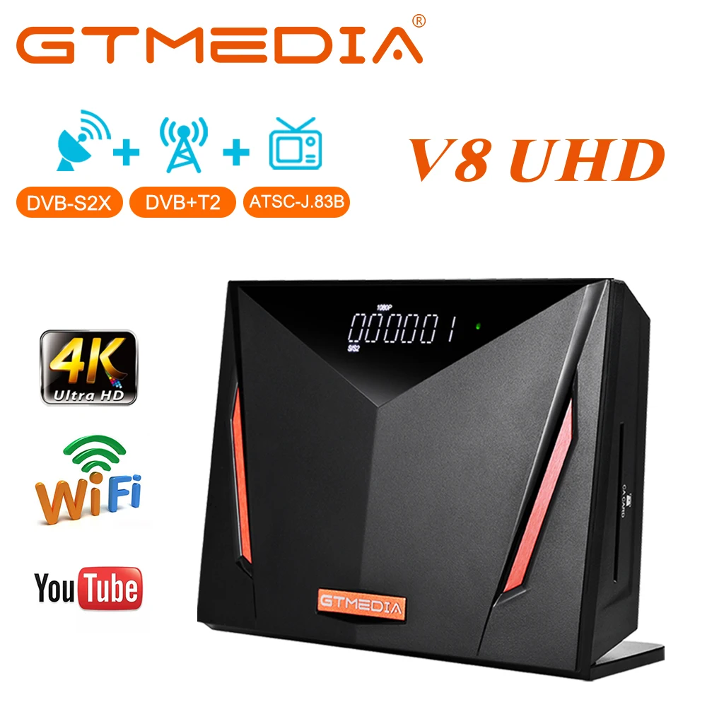 

GTmedia V8 UHD Satellite TV Receiver DVB-S/S2/S2X+T/T2 Cable H265 4K Ultra HD Built in WIFI GT Media V8UHD Receptor Decoder