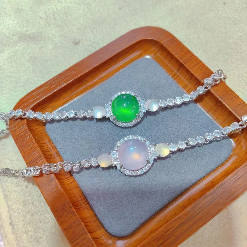 

New Luxury High Ice Madagascar White Agate Lychee JellyS925Inlaid Bracelet Non-Fading Jade Necklace
