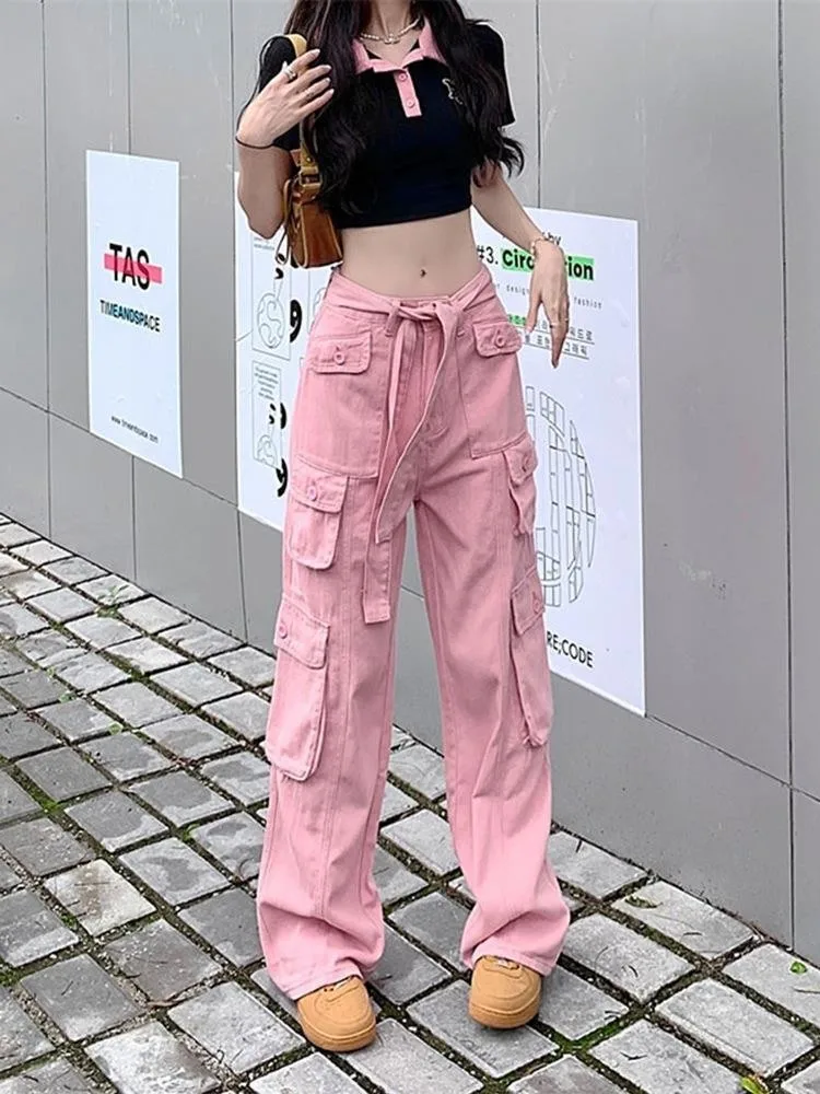 

Women's Pants Gothic Punk Baggy Vintage Kawaii Trousers Bandage Low Waist Cargo Pants Grunge Green Zipper Jeans