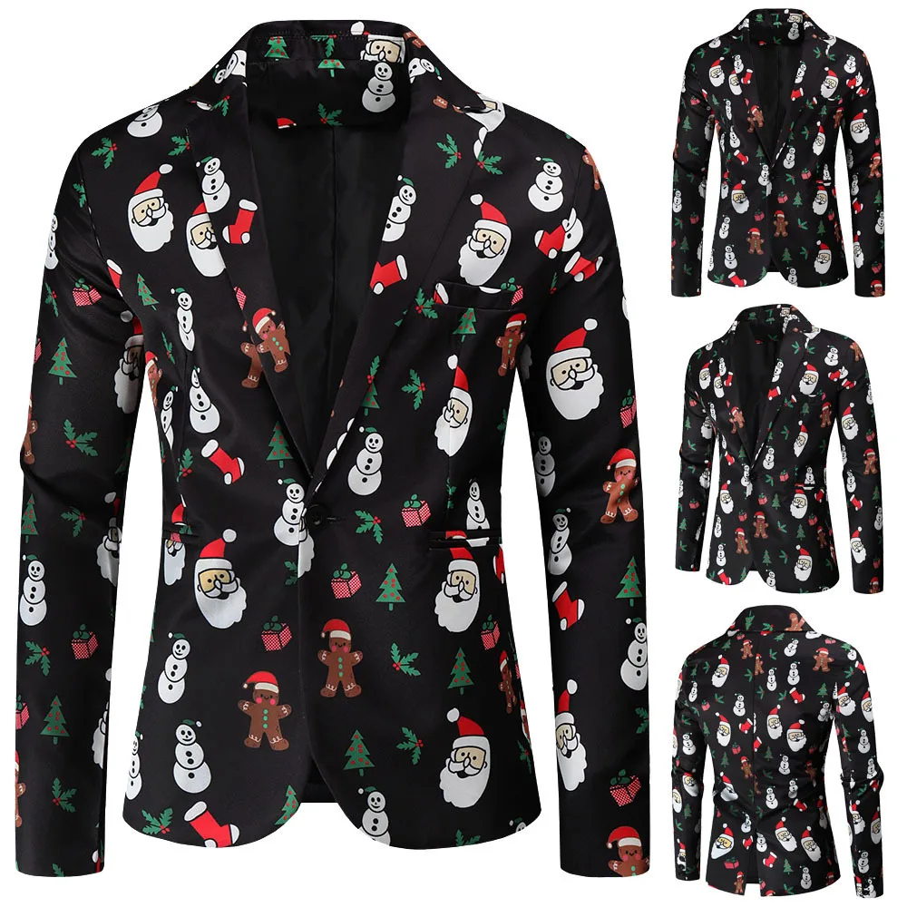 

Рождественские распродажи, тематический мужской пиджак, куртка Санта-Клауса, снеговика, пряничный человечек, костюмы с принтами рождественской елки, праздничная куртка
