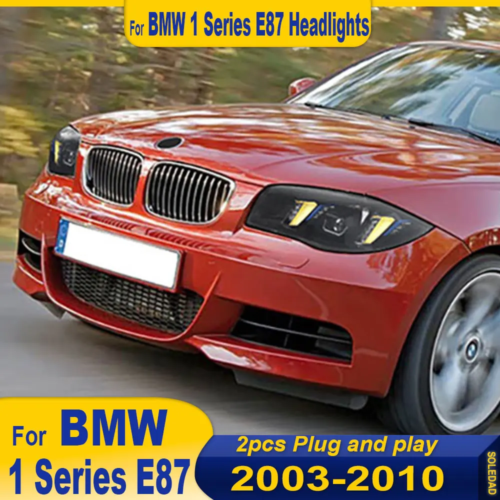 

Фары для BMW 1 серии E87 2004-2011, модификация фары в сборе, двухцветные дневные ходовые огни в стиле клык, линзы