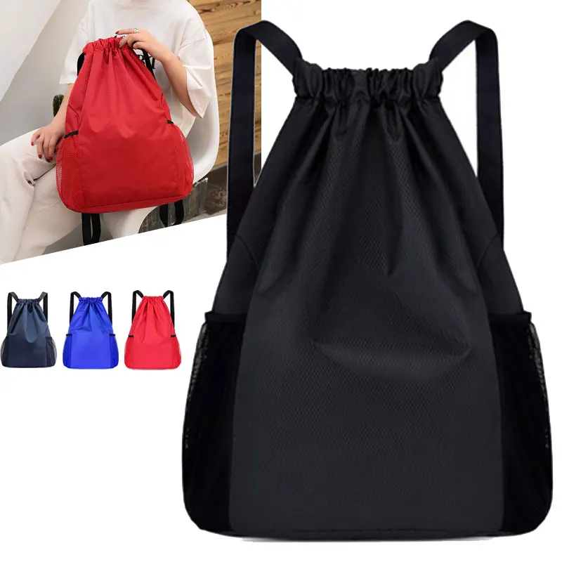 Drawstring Bag Backpack Large Capacity Women Men Wear Resistant Anti-splash Outdoor Drawstring Lock Riding Solid Zipper Pocket