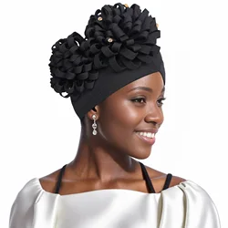 Ready African Auto Gele Headtie Diamonds Women's Turban Cap Nigeria Wedding Geles Muslim Head Wraps Bonnet Turbante Mujer 2024