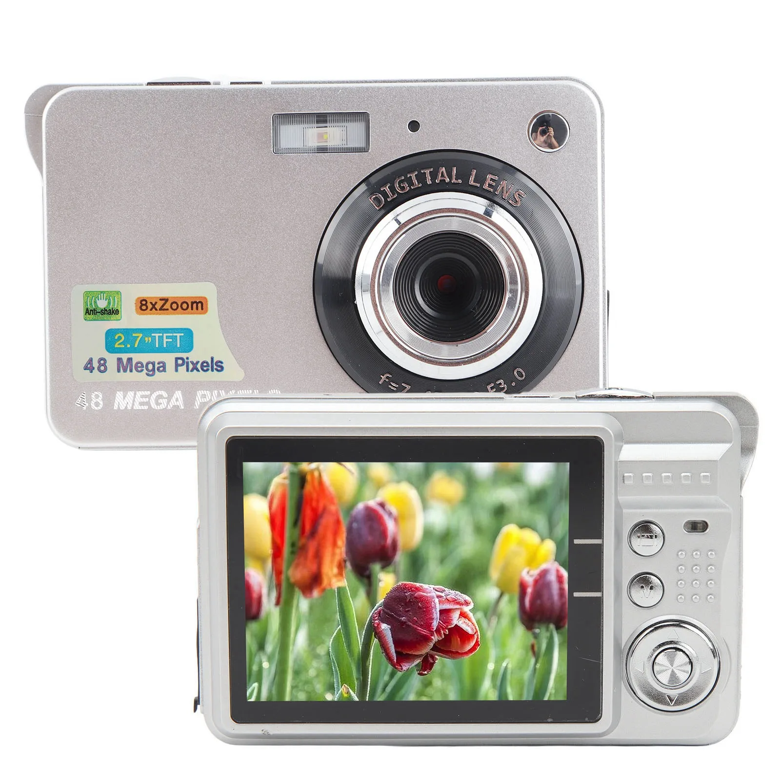 كاميرا مدمجة بدقة 48 ميجابكسل مضادة للاهتزاز وشاشة 2.7 بوصة وتكبير رقمي 8x وكاميرا رقمية بدقة 4K مع سوار معصم لمدونات الفيديو للمراهقين