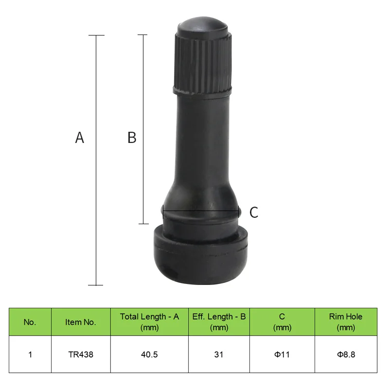 4pcs TR438 Snap-in Rubber Tubeless Tire Valve Small Hole Tyre Valve Stem EPDM Tire Nipple Wheel Rim Hole 8.8mm/0.346” Brass Core