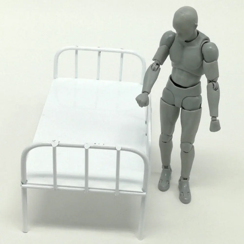 

Miniature Bright Color Soldier Dormitory Bed Alloy Ornament Stable Desktop Layout Prop Small Sleeping Bed Dollhouse Furniture