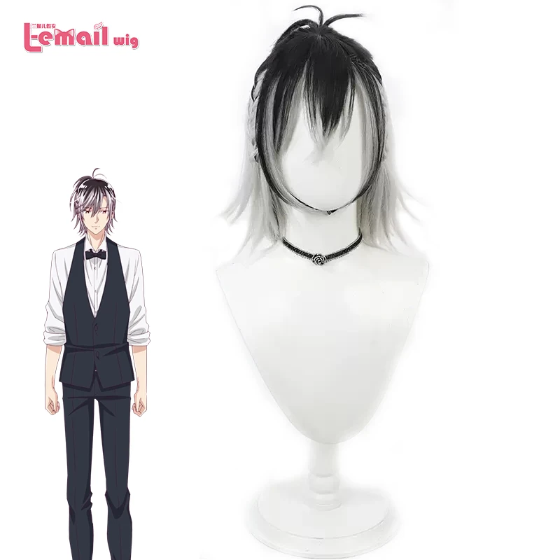 Peruca de cabelo sintético com L-email peruca, resistente ao calor, um vampiro vive no dormitório, Ruka Saotome Cosplay, cor preto e branco