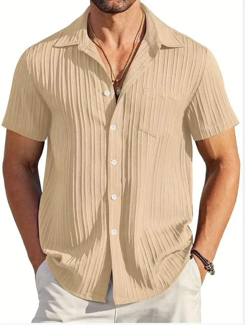 2024 Spring/Summer explosive fashion summer explosive men's fashion striped casual beach shirt Short sleeve lapel urban shirt to