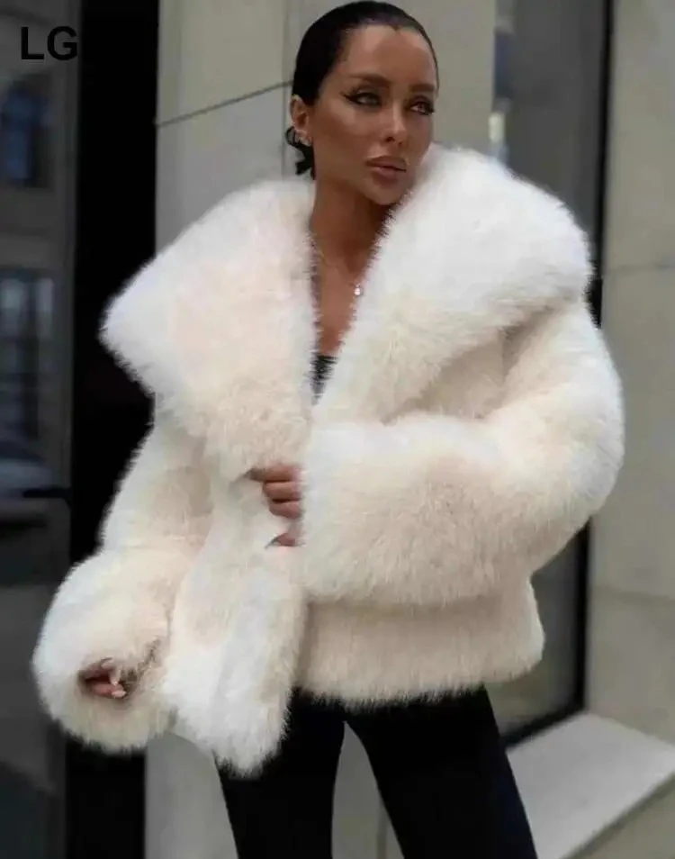 

new autumn and winter fashion women clothes turn-down collar fur full sleeves cardigan female coat tide