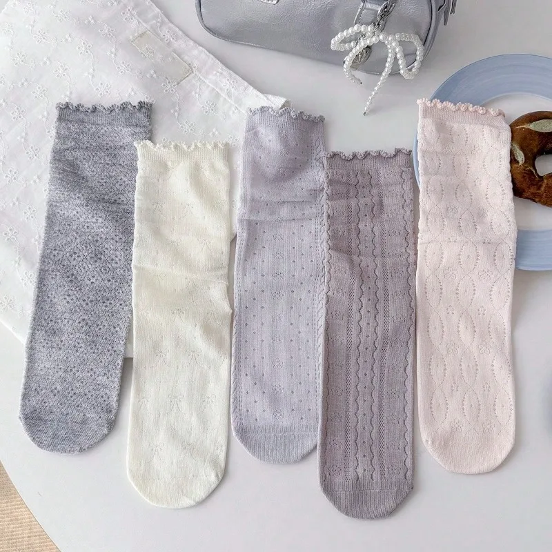 Women Summer Socks Cute Flower Thin Flower Women Socks Cotton Breathable Soft Comfortable Casual Crew Socks