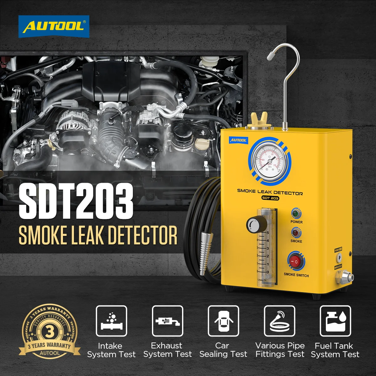 Autool SDT203 Car Smoke Leak Detector Pipe Evap Vacuum Leakage Diagnostic Tool Direct Manufacturer