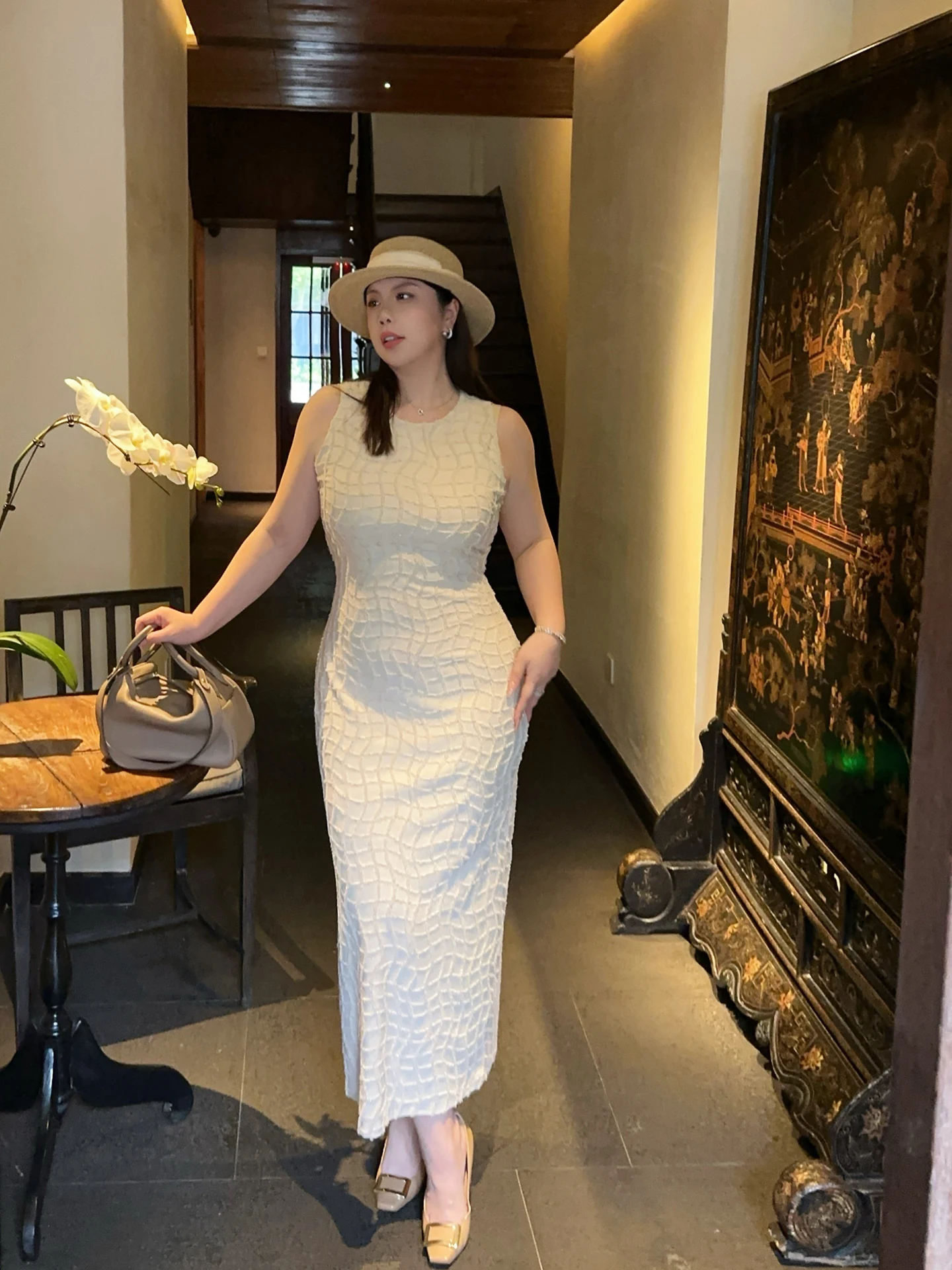 

Elegant Slim Fit Dress Golden Powder Family Style Old Money Waist Cinching High End Sensation Slimming plus Size New 2026