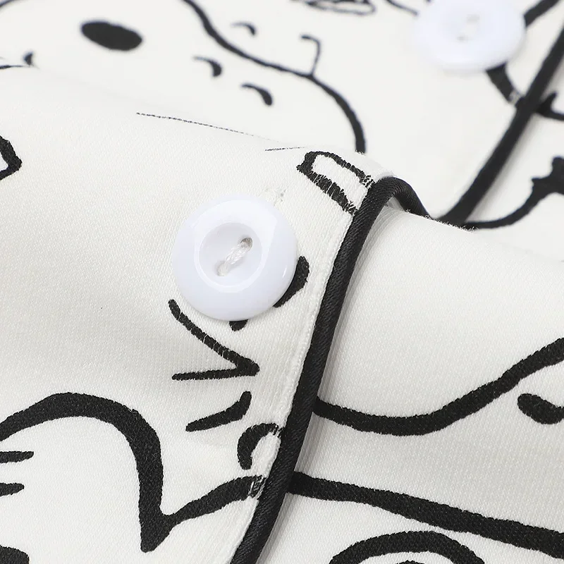 بيجامة سنوبي للسيدات للربيع والخريف بأكمام طويلة، بدلة كارديجان، ملابس منزلية، ملابس نوم كرتونية لطيفة، ثوب نوم