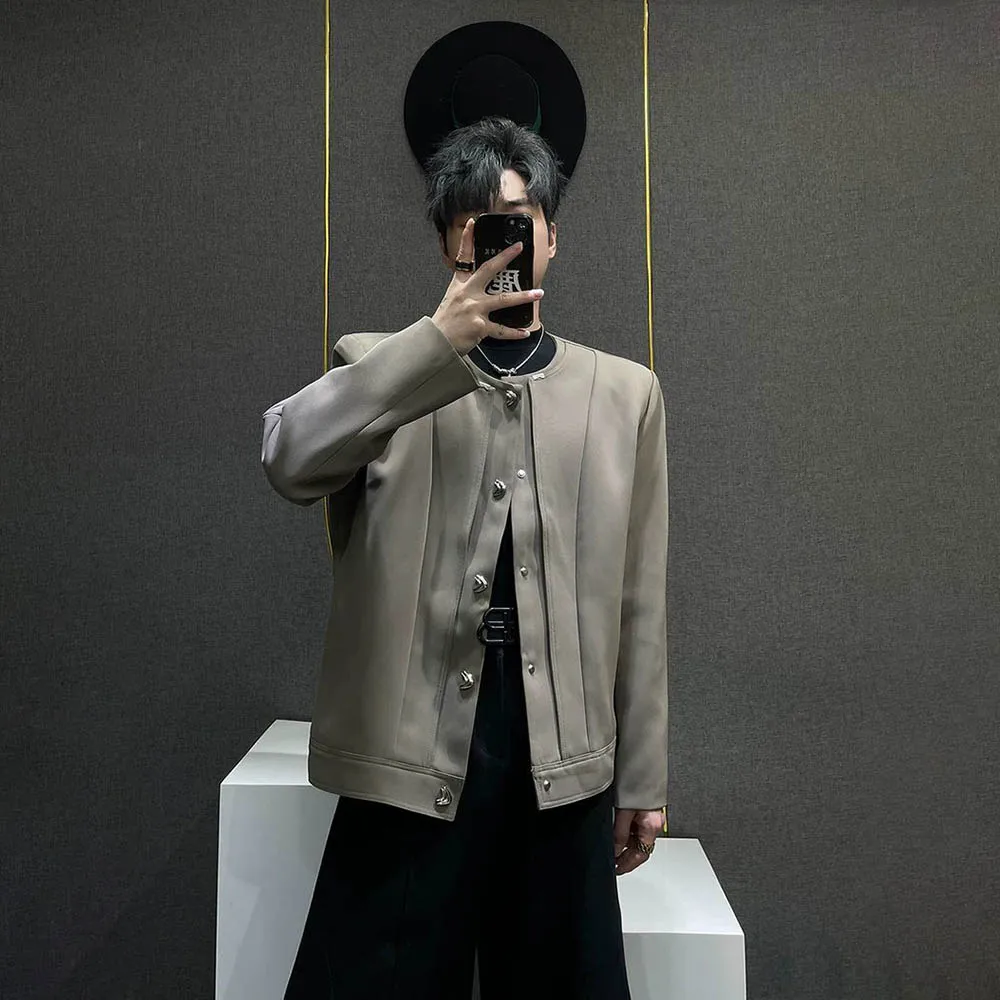 

Осенний новый мужской однотонный пиджак с длинными рукавами, американский ретро-модный тренд, свободные повседневные нишевые мужские топы на High Street, 2025 г.