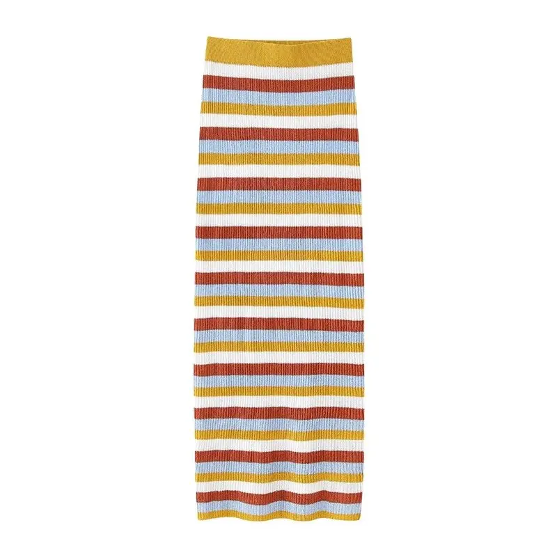 Dulce y moderno ceco tejido a rayas para mujer, Top, media falda, conjunto ajustado con adornos de rets para mujeres de...