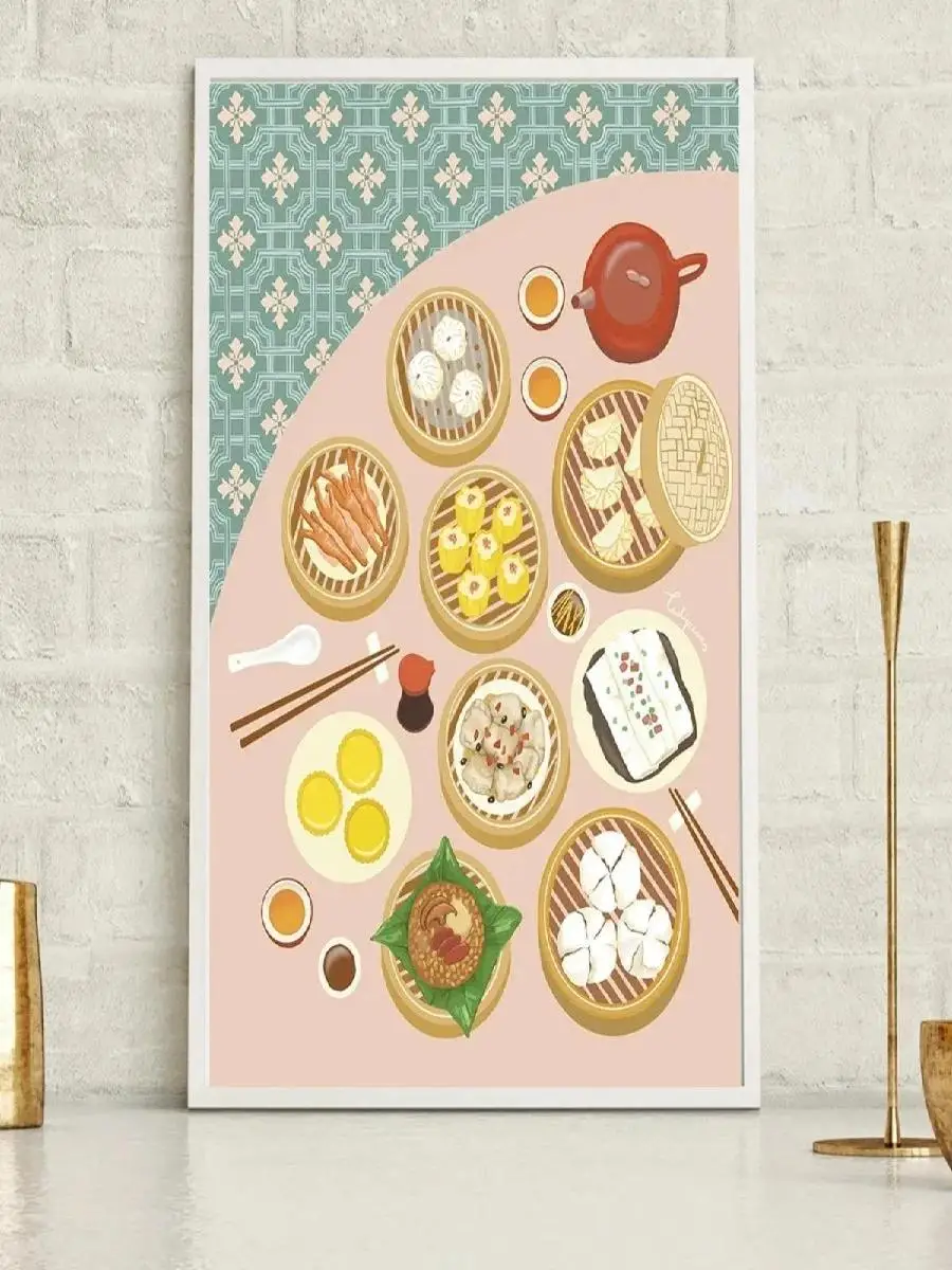 الرجعية الصينية الآسيوية الغذاء التوضيح متجر بقالة ديم سوم القهوة المشارك حائط لوح رسم الفن صور ديكور غرفة المنزل هدية