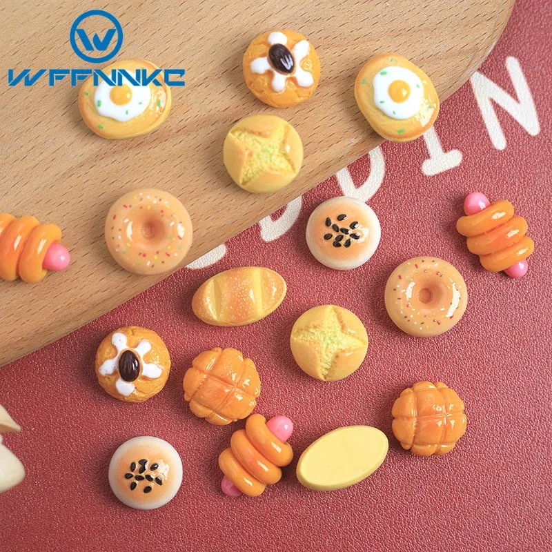Wffnnkc 10-20ชิ้นการจำลองขนมปังโดนัทยางเรซินแผ่นหลังแบนอุปกรณ์งานประดิษฐ์อาหารของเล่นแบบทำมือแต่งบ้านตุ๊กตาเครื่องประดับทำ