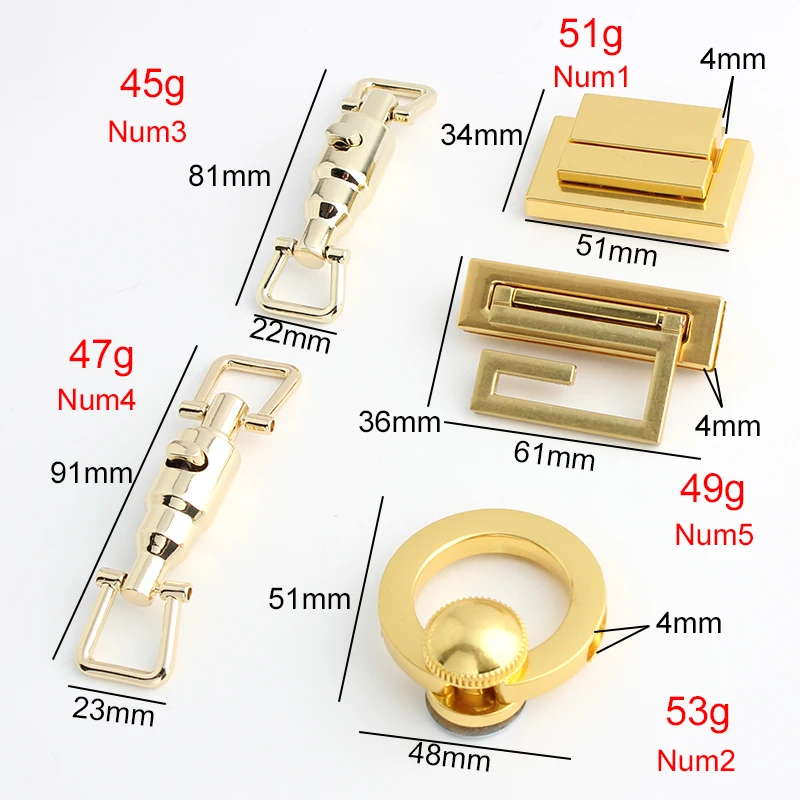 1-20Sets Light Gold,Satin Gold Locks Metal Clasps Press Buckles For Handbags Shoulder Bags Purse Tote Accessories DIY Crafts