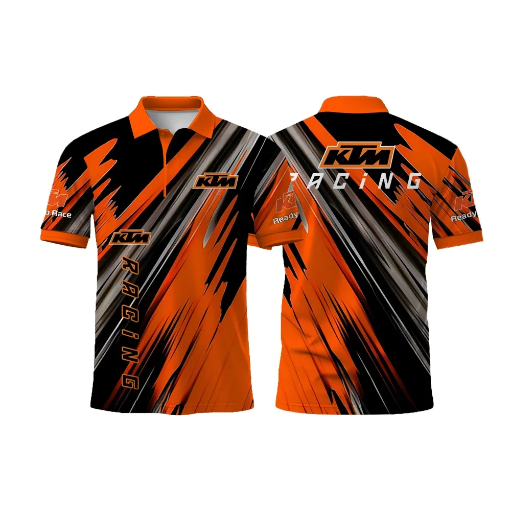 

New Style 3D Printed KTM Logo Motorcycle Riding Sport Tops Fashion Comfortable Breathable Short Sleeve Buttons Polo Shirt