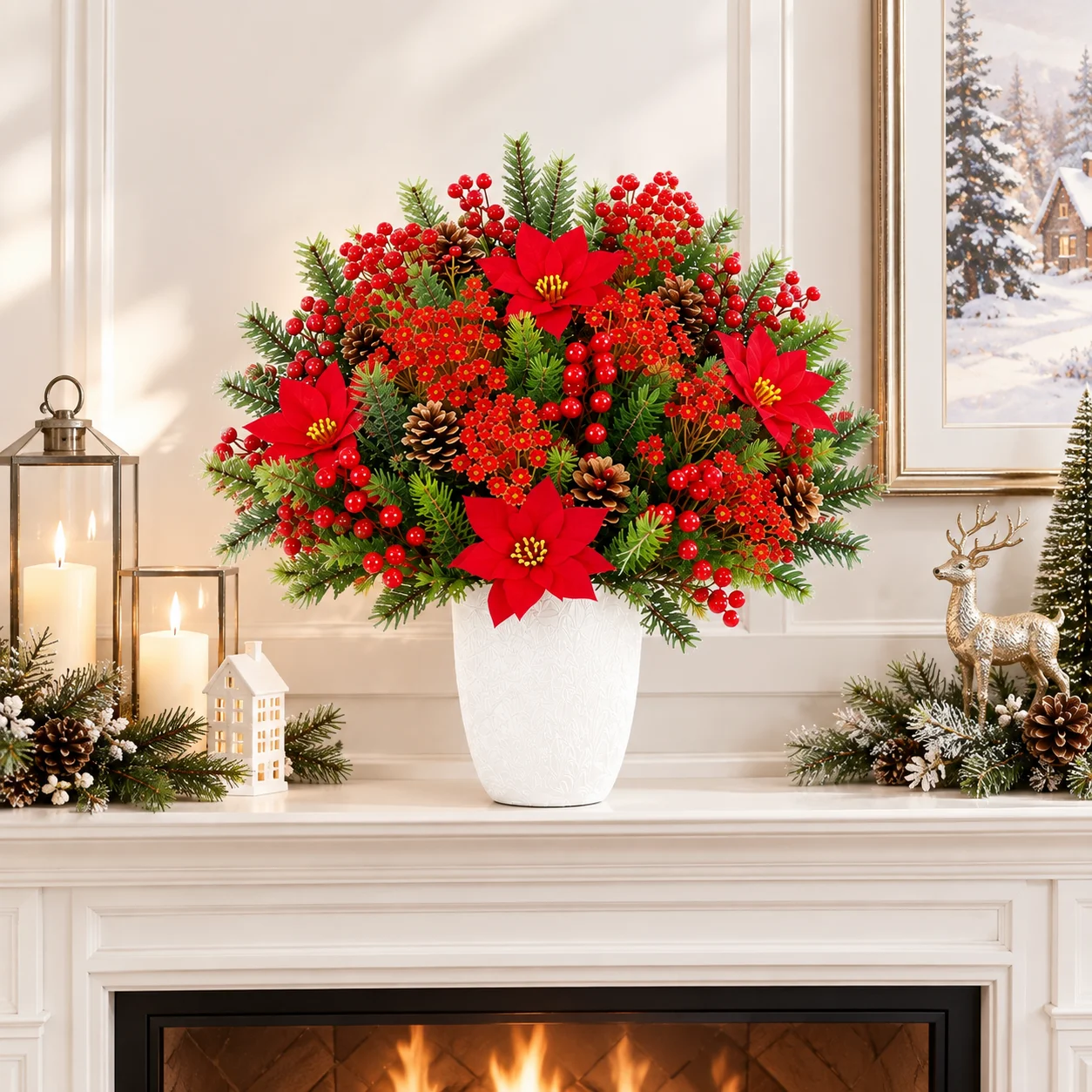 29pcs Artificial Poinsettia Suitable For Indoor And Outdoor Home Decor Weddings Parties DIY Floral Arrangements And Christmas