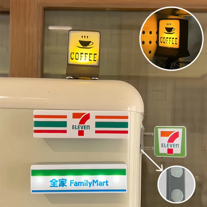 متجر الراحة الإبداعية ملصقات الثلاجة المغناطيسي الرجعية مقهى شعار عرض المجلس 711 صندوق مضيء ديكور المنزل الحلي #5