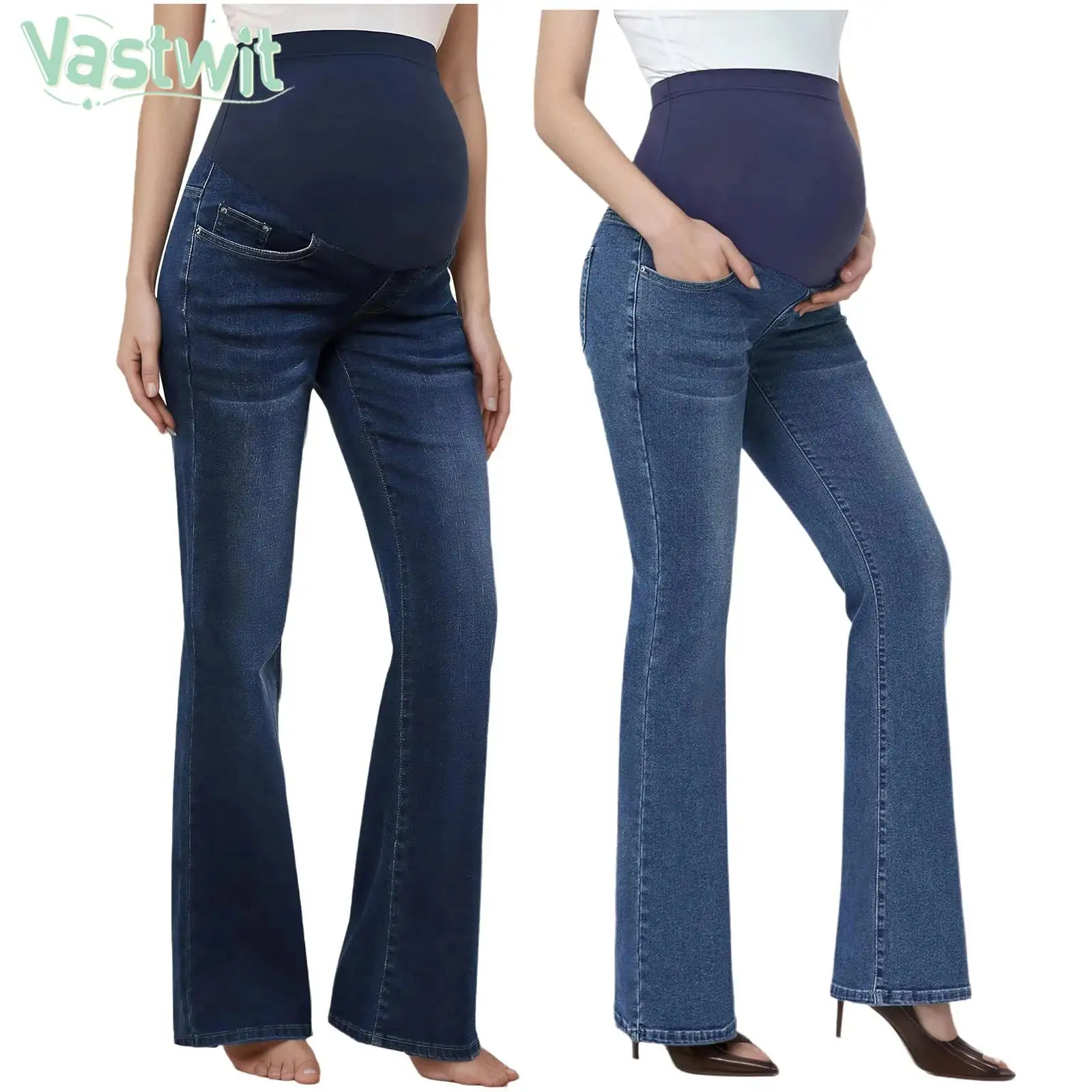 

Модные повседневные расклешенные джинсы для беременных с высокой талией, джинсовые брюки-клеш для йоги, повседневной носки, офиса, работы и уличного стиля