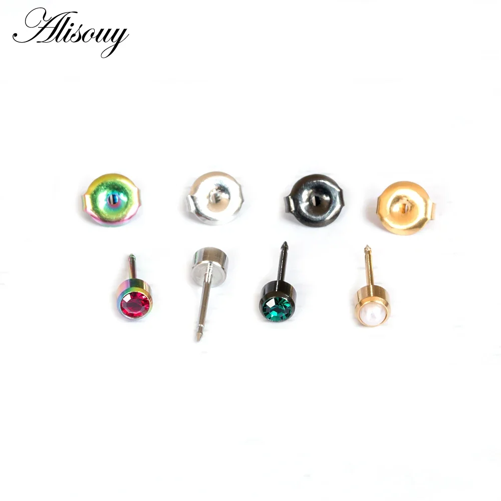 2 Pieces Steel Ear Piercing Birthstone 12 Month Ear Stud Earrings Black/Silver/Gold color Studs Tragus Cartilage Body Jewelry