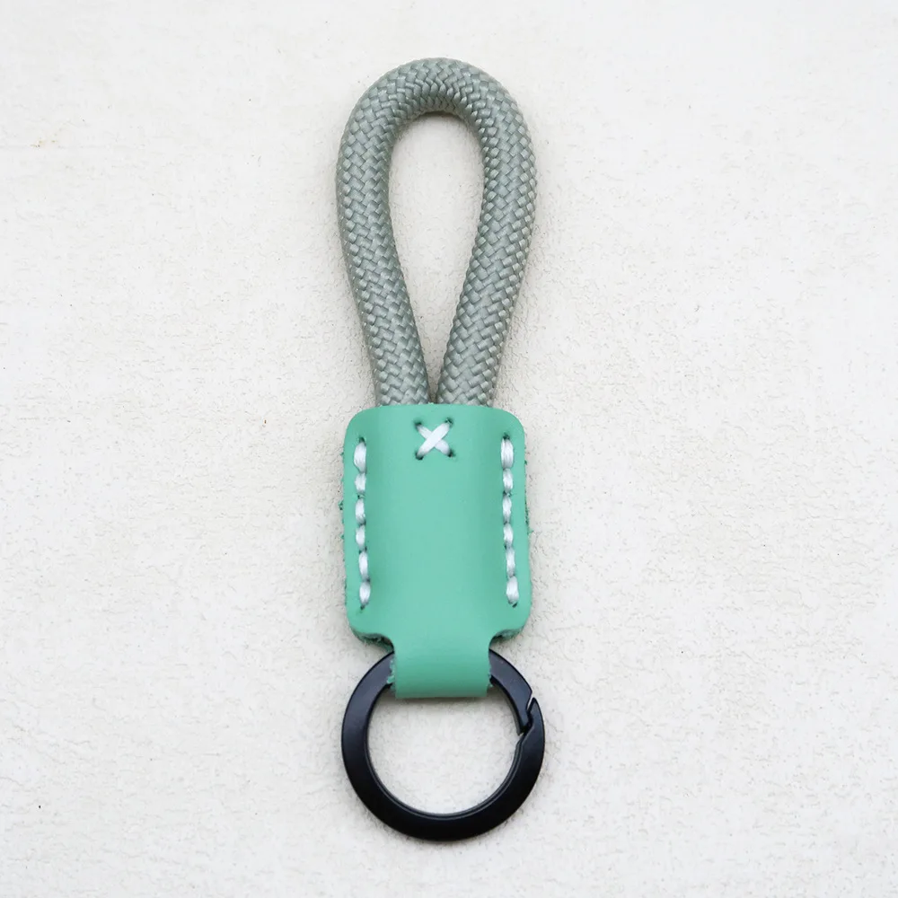 Handmade Cowhide Keychain with Woven Rope, Creative Gift