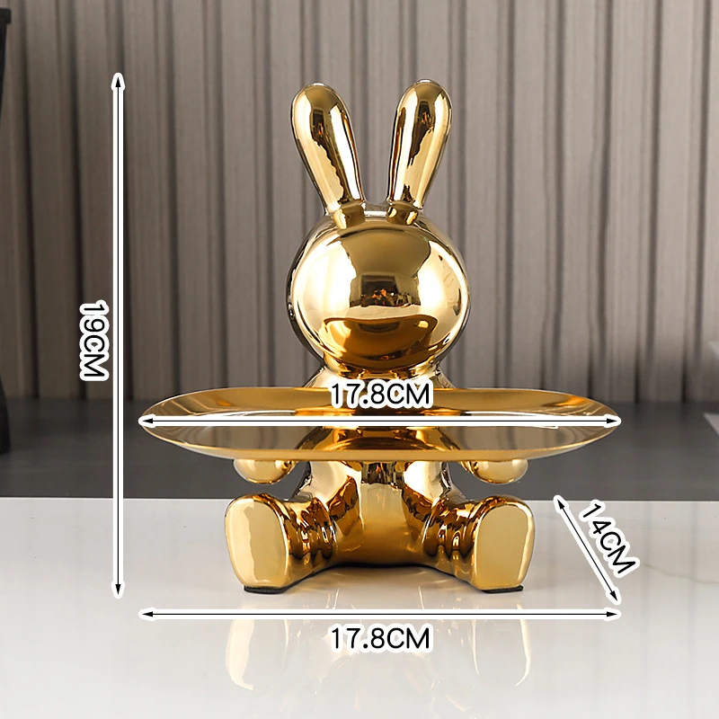 ERMAKOVA  Sculpture Resin Colorful Plating Rabbit Storage Box Home Living Room Storage Tray Decorative Statue Bunny Ornament