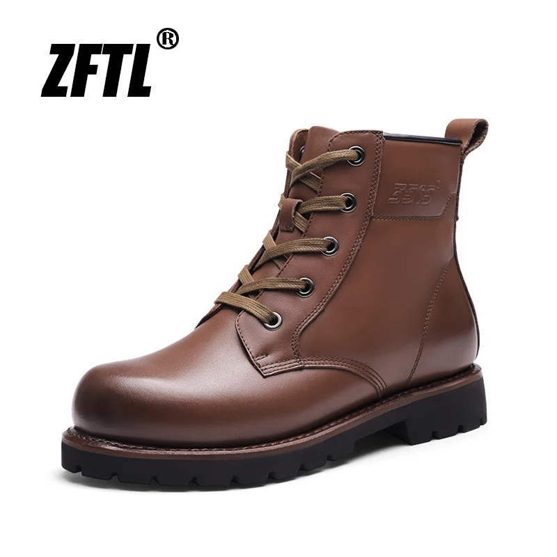 ZFTL Men\'s Cow leather wool boots Goodyear boots Military boots Outdoor Winter boots Non-slip rubber sole High Quality