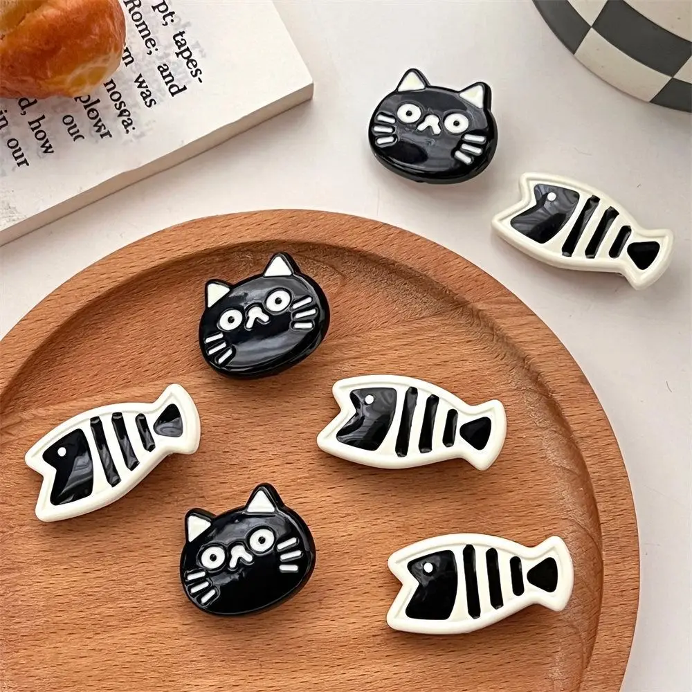 Cute Cartoon Cat Fish Hair Clip Resin Black White Headwear Girls Hair Accessories Children Hairpin