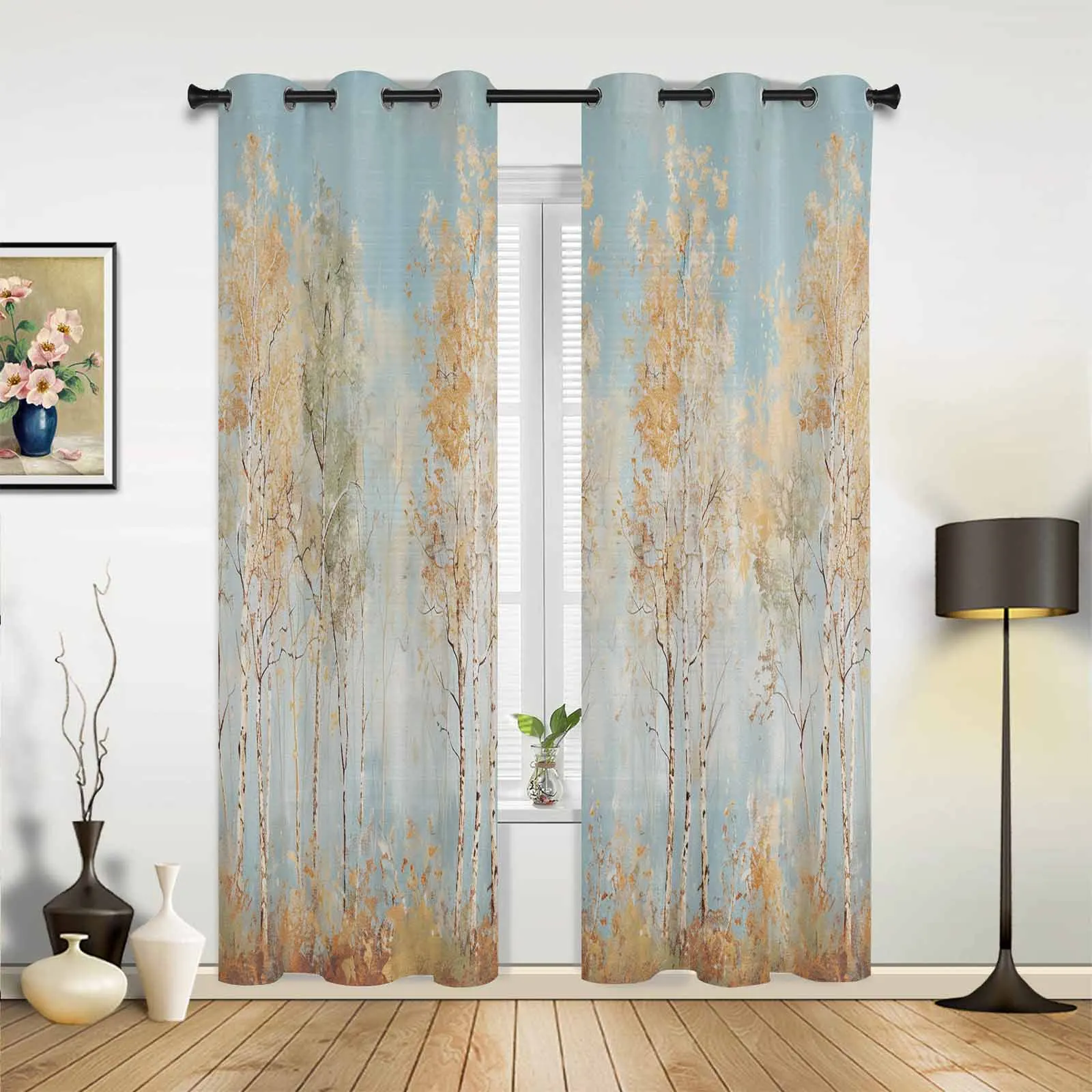 Impressionism Of Oil Painting Forest Plants Modern Panels Hall Curtains for Living Room Bedroom Window Curtains Hotel Drapes