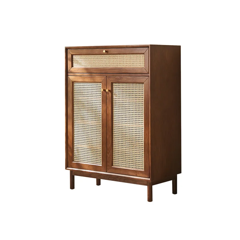 

Nordic solid wood shoe cabinet storage cabinet Japanese simple modern rattan locker small apartment living room entrance cabinet