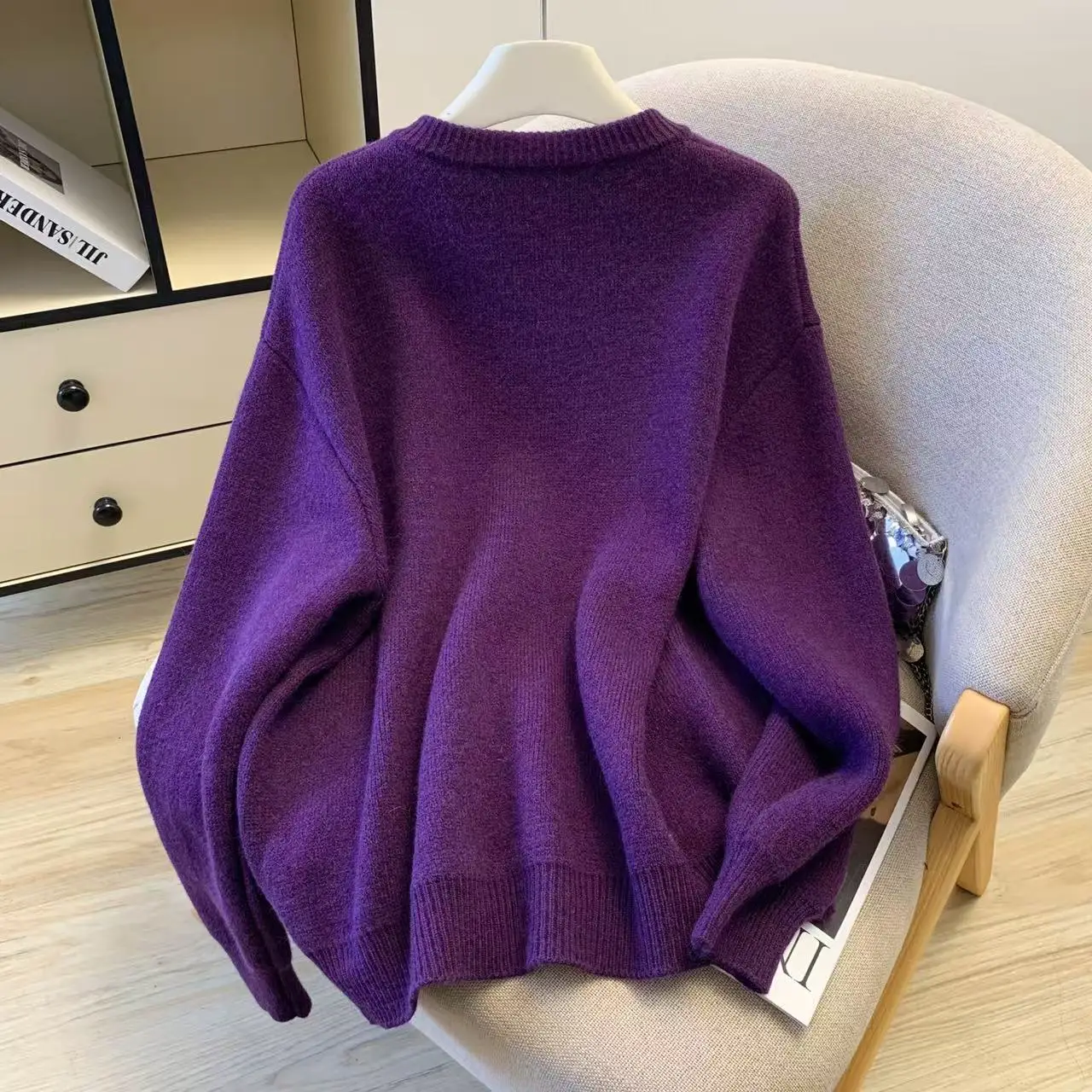 سترة نسائية أرجوانية Y2k عتيقة 2000s سترة تريكو بأكمام طويلة سترة كورية ملابس خارجية لخريف وشتاء 2025 #3