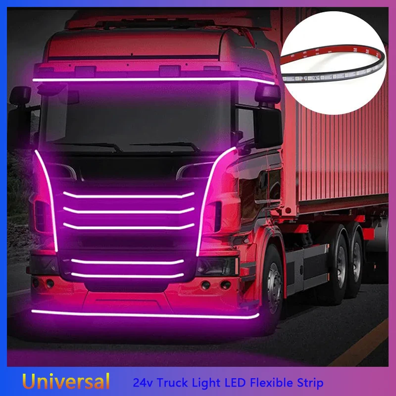 RGB Led 24V Truck Light Strip Contour Flexible Colorful Atmosphere Lamp Roof Bumper Door Warning Lights DRL Trailer Accessories