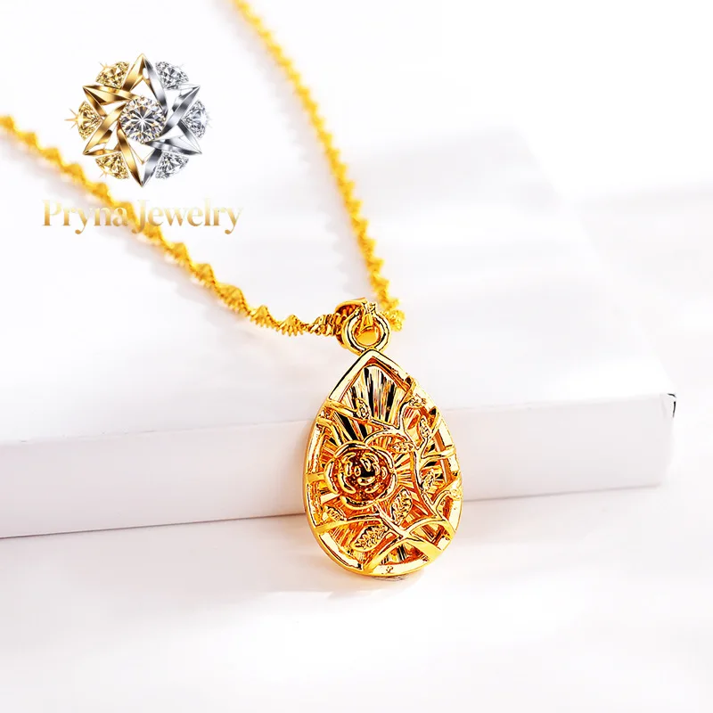

Pryna Jewelry Boutique AU999 Gold Necklace Rose Vintage Clavicle Chain Women's Light Luxury 24K Real Gold Pendant Chain Chain N