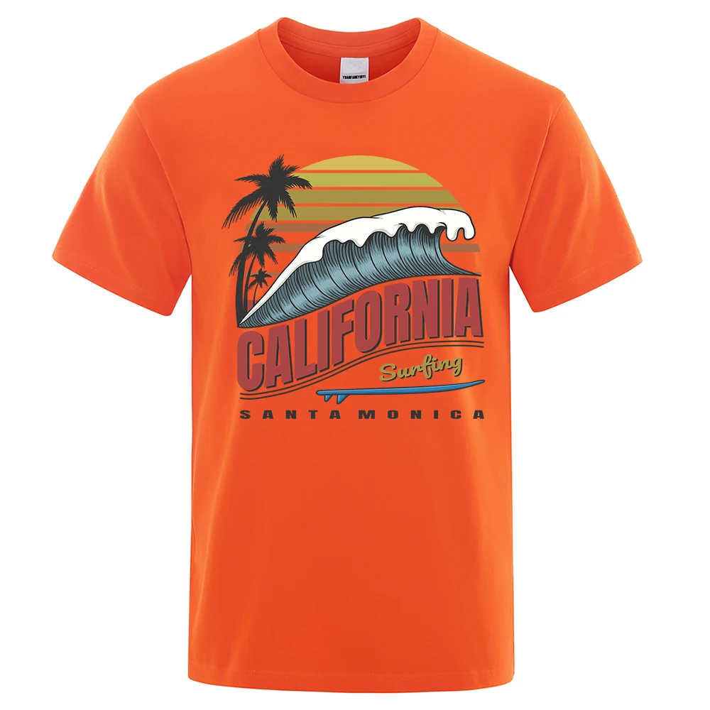 California Surfing Santa Monica Beach Printed Clothes Men Breathable Oversize T-Shirt Summer  Tee Clothes Crewneck T-Shirt