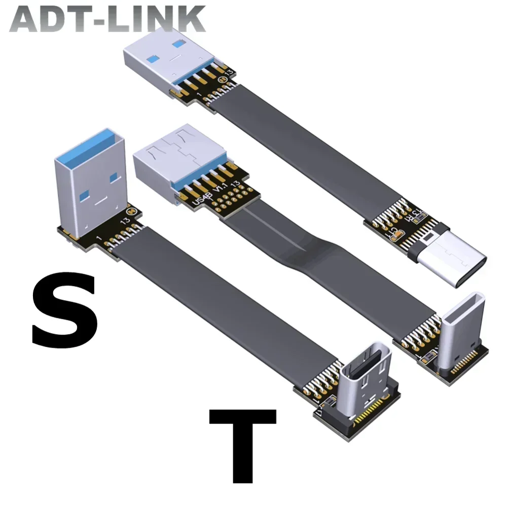 ADT USB 3.0 Type A Male to USB3.1 Type C Male Fold 90 Angle USB Data Sync Cable Type-C Connector FPC FPV Flat Cord Adapter Cable