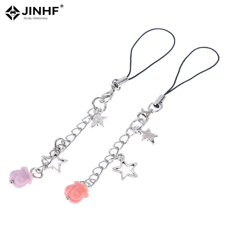 Handmade Phone Charms Pendant Trendy Orchid Stars Tassel Phone Lanyard For Girls Flowers Cell Phone Strap Keychain Decorations